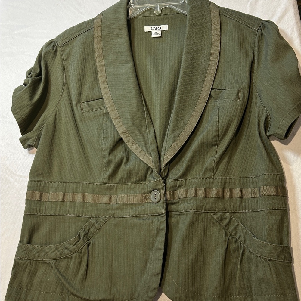 Cato Dark Green Women's Blazer Size XL Four Pockets One Button Closure Like New - Picture 4 of 6